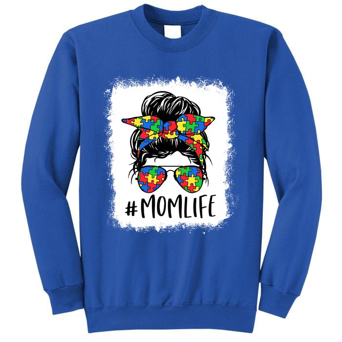 Puzzle Piece Messy Bun Mom Life Autism Mom Autism Awareness Meaningful Gift Sweatshirt