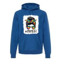 Puzzle Piece Messy Bun Mom Life Autism Mom Autism Awareness Meaningful Gift Premium Hoodie