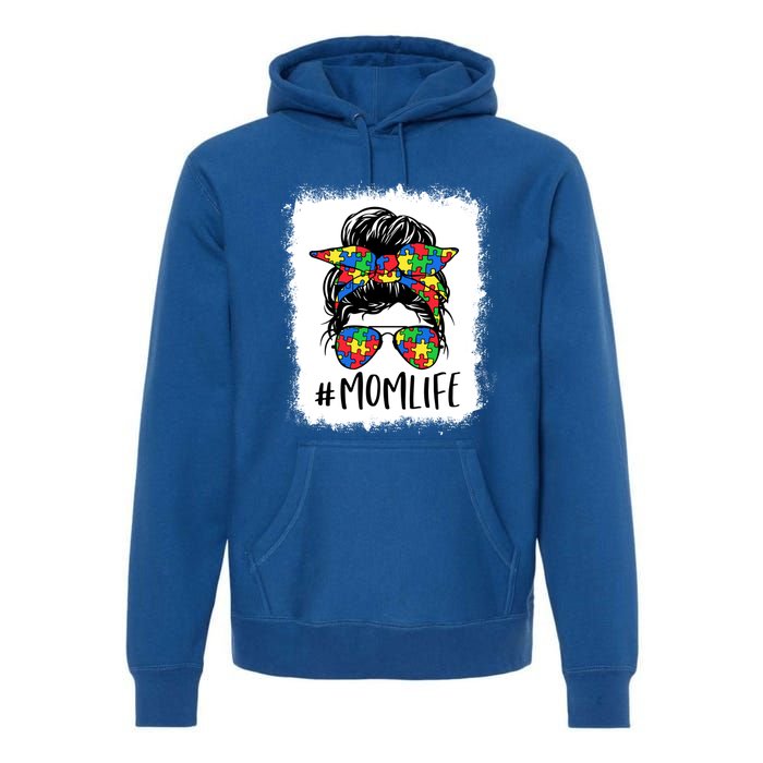 Puzzle Piece Messy Bun Mom Life Autism Mom Autism Awareness Meaningful Gift Premium Hoodie