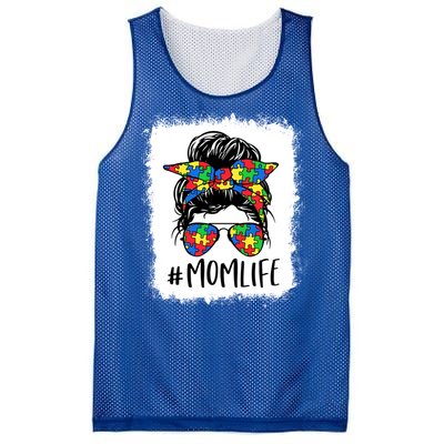 Puzzle Piece Messy Bun Mom Life Autism Mom Autism Awareness Meaningful Gift Mesh Reversible Basketball Jersey Tank