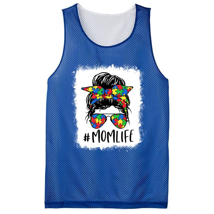 Puzzle Piece Messy Bun Mom Life Autism Mom Autism Awareness Meaningful Gift Mesh Reversible Basketball Jersey Tank