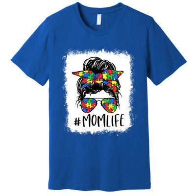 Puzzle Piece Messy Bun Mom Life Autism Mom Autism Awareness Meaningful Gift Premium T-Shirt