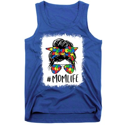 Puzzle Piece Messy Bun Mom Life Autism Mom Autism Awareness Meaningful Gift Tank Top