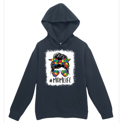 Puzzle Piece Messy Bun Mom Life Autism Mom Autism Awareness Meaningful Gift Urban Pullover Hoodie