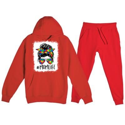 Puzzle Piece Messy Bun Mom Life Autism Mom Autism Awareness Meaningful Gift Premium Hooded Sweatsuit Set