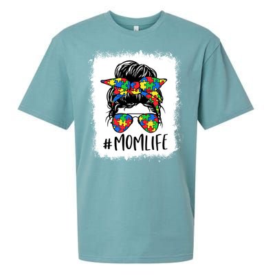 Puzzle Piece Messy Bun Mom Life Autism Mom Autism Awareness Meaningful Gift Sueded Cloud Jersey T-Shirt