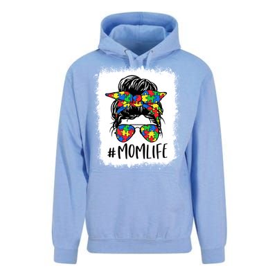 Puzzle Piece Messy Bun Mom Life Autism Mom Autism Awareness Meaningful Gift Unisex Surf Hoodie