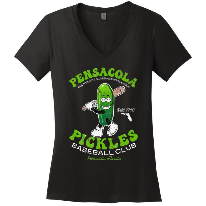 Pensacola Pickles Minor League Retro Baseball Team Women's V-Neck T-Shirt
