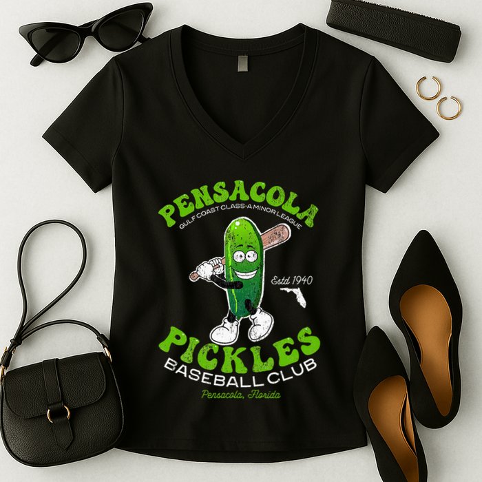 Pensacola Pickles Minor League Retro Baseball Team Women's V-Neck T-Shirt