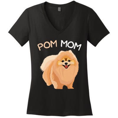 Pomeranian Pom Mom Dog Mama Women's V-Neck T-Shirt