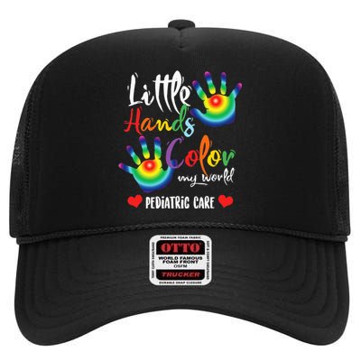 Pediatric Pediatrician Nurse Little Hands Color My World High Crown Mesh Back Trucker Hat