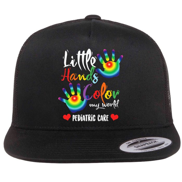 Pediatric Pediatrician Nurse Little Hands Color My World Flat Bill Trucker Hat