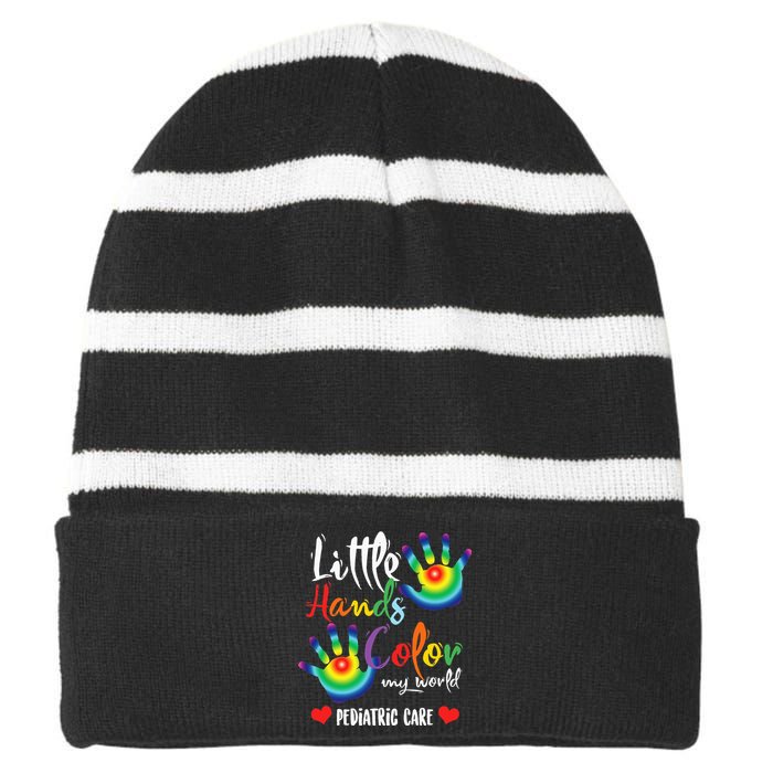 Pediatric Pediatrician Nurse Little Hands Color My World Striped Beanie with Solid Band