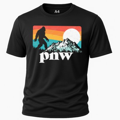 Pnw Pacific Northwest Bigfoot Mountains Retro 80s Graphic Cooling Performance Crew T-Shirt