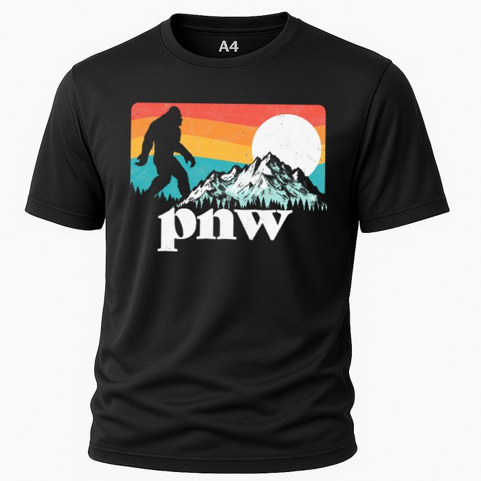 Pnw Pacific Northwest Bigfoot Mountains Retro 80s Graphic Cooling Performance Crew T-Shirt