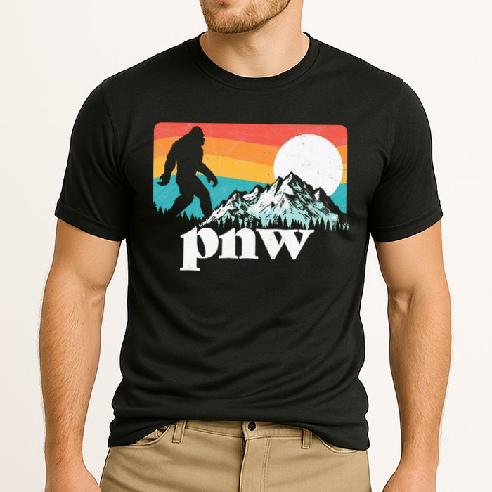 Pnw Pacific Northwest Bigfoot Mountains Retro 80s Graphic Cooling Performance Crew T-Shirt