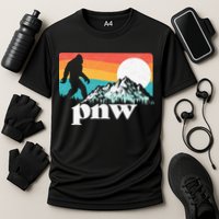 Pnw Pacific Northwest Bigfoot Mountains Retro 80s Graphic Cooling Performance Crew T-Shirt