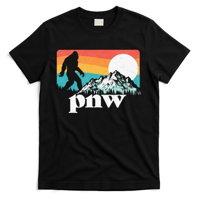 Pnw Pacific Northwest Bigfoot Mountains Retro 80s Graphic T-Shirt