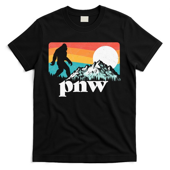 Pnw Pacific Northwest Bigfoot Mountains Retro 80s Graphic T-Shirt