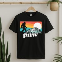 Pnw Pacific Northwest Bigfoot Mountains Retro 80s Graphic T-Shirt