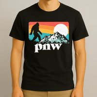 Pnw Pacific Northwest Bigfoot Mountains Retro 80s Graphic T-Shirt