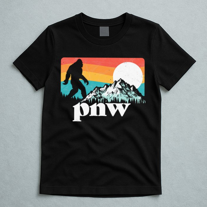 Pnw Pacific Northwest Bigfoot Mountains Retro 80s Graphic T-Shirt