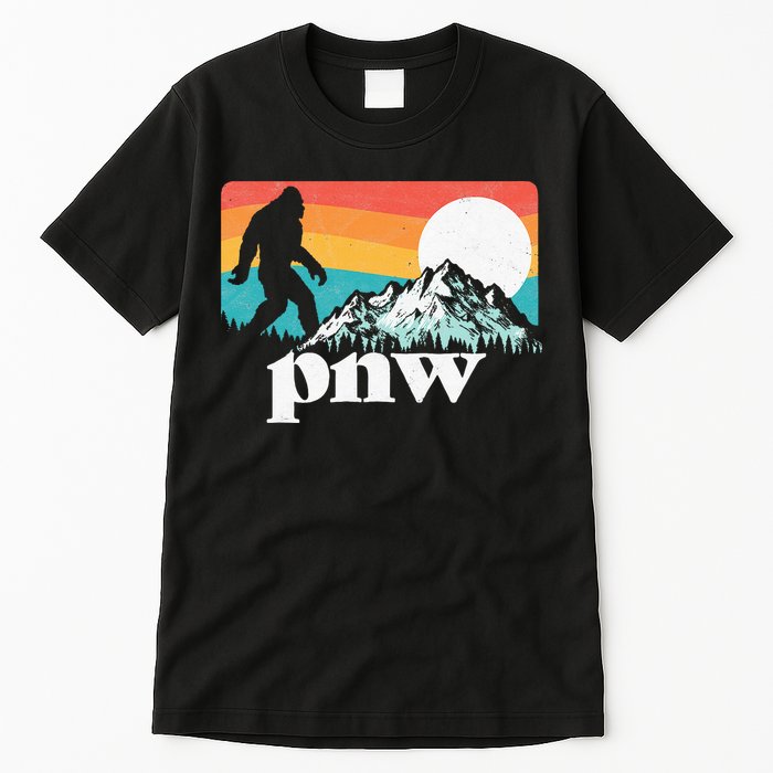 Pnw Pacific Northwest Bigfoot Mountains Retro 80s Graphic Tall T-Shirt