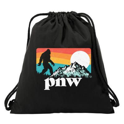 Pnw Pacific Northwest Bigfoot Mountains Retro 80s Graphic Drawstring Bag