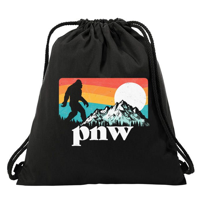 Pnw Pacific Northwest Bigfoot Mountains Retro 80s Graphic Drawstring Bag