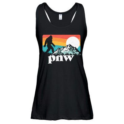 Pnw Pacific Northwest Bigfoot Mountains Retro 80s Graphic Ladies Essential Flowy Tank