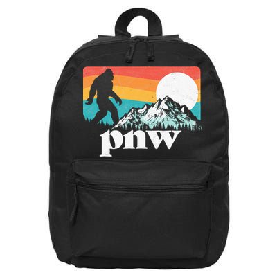 Pnw Pacific Northwest Bigfoot Mountains Retro 80s Graphic 16 in Basic Backpack