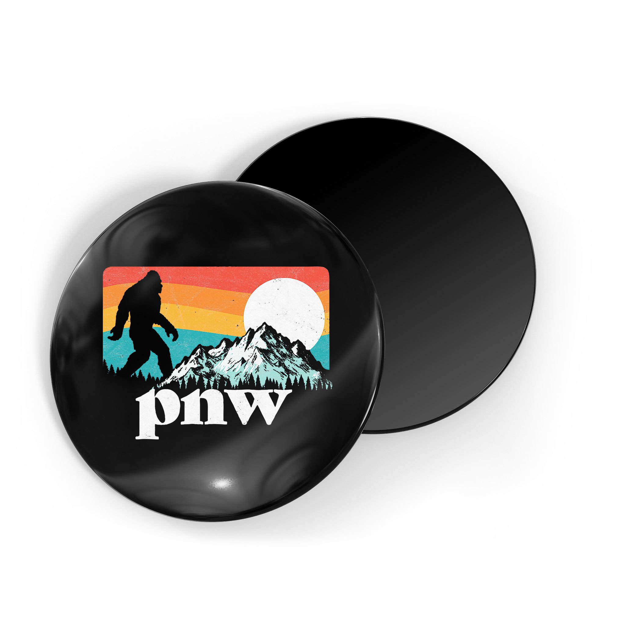 Pnw Pacific Northwest Bigfoot Mountains Retro 80s Graphic Magnet