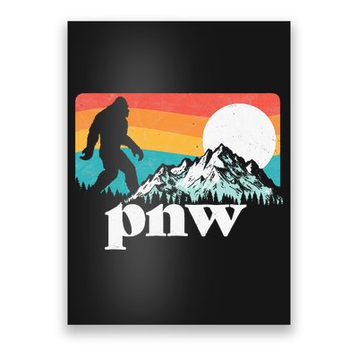 Pnw Pacific Northwest Bigfoot Mountains Retro 80s Graphic Poster