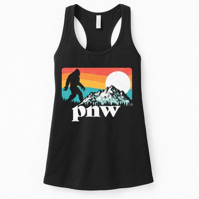 Pnw Pacific Northwest Bigfoot Mountains Retro 80s Graphic Womens Tank Top