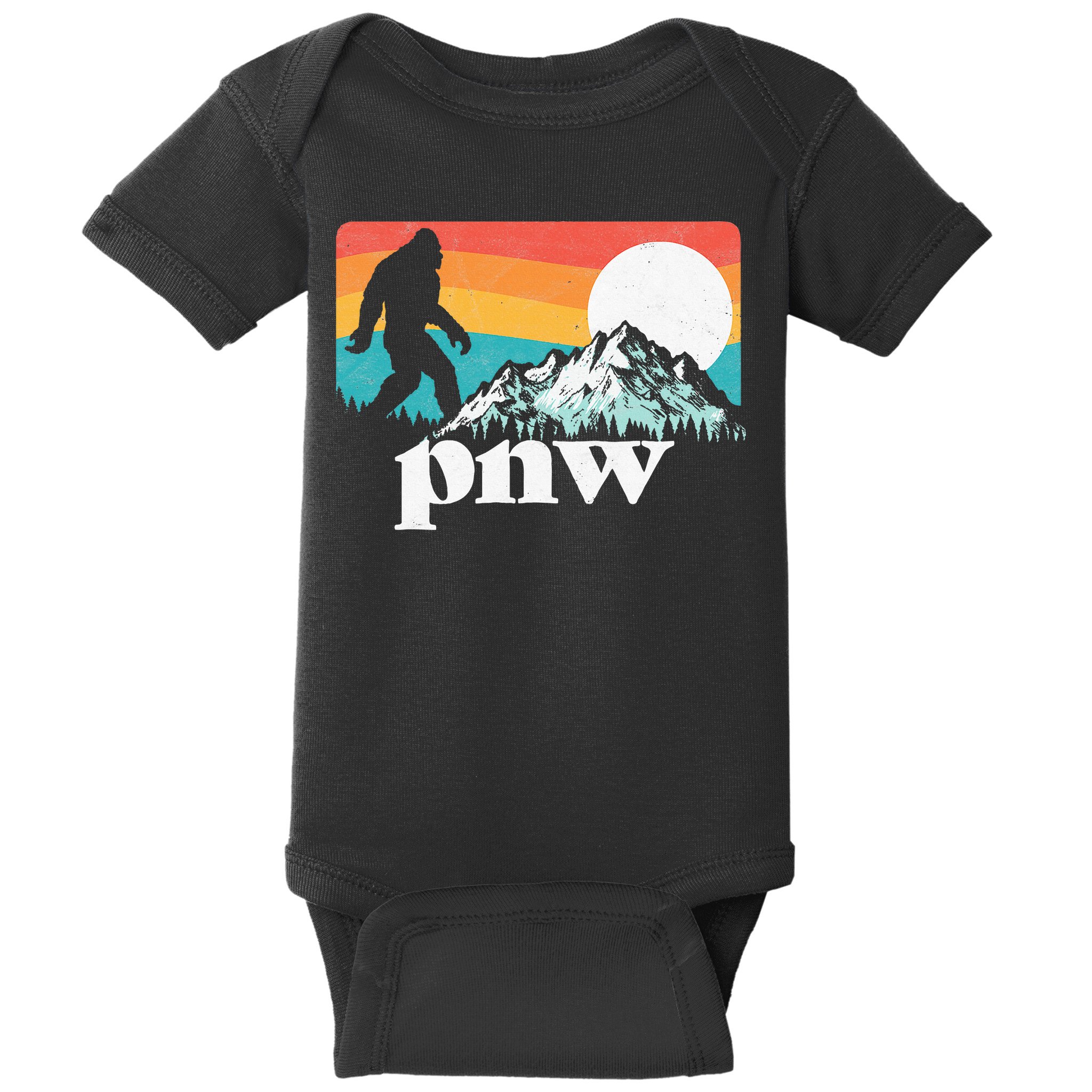 Pnw Pacific Northwest Bigfoot Mountains Retro 80s Graphic Baby Bodysuit