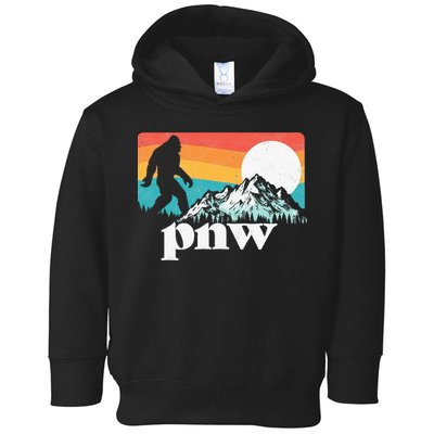Pnw Pacific Northwest Bigfoot Mountains Retro 80s Graphic Toddler Hoodie