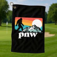 Pnw Pacific Northwest Bigfoot Mountains Retro 80s Graphic Golf Towel