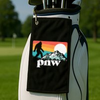 Pnw Pacific Northwest Bigfoot Mountains Retro 80s Graphic Golf Towel