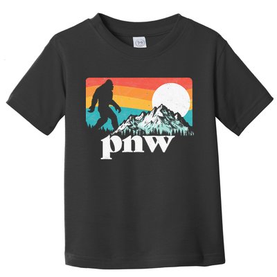 Pnw Pacific Northwest Bigfoot Mountains Retro 80s Graphic Toddler T-Shirt