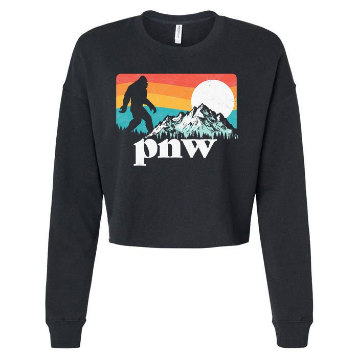 Pnw Pacific Northwest Bigfoot Mountains Retro 80s Graphic Cropped Pullover Crew