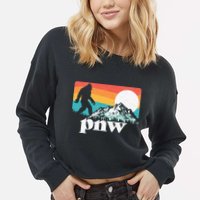 Pnw Pacific Northwest Bigfoot Mountains Retro 80s Graphic Cropped Pullover Crew