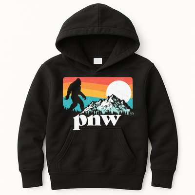 Pnw Pacific Northwest Bigfoot Mountains Retro 80s Graphic Kids Hoodie