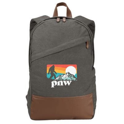 Pnw Pacific Northwest Bigfoot Mountains Retro 80s Graphic Cotton Canvas Backpack