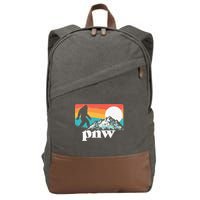 Pnw Pacific Northwest Bigfoot Mountains Retro 80s Graphic Cotton Canvas Backpack