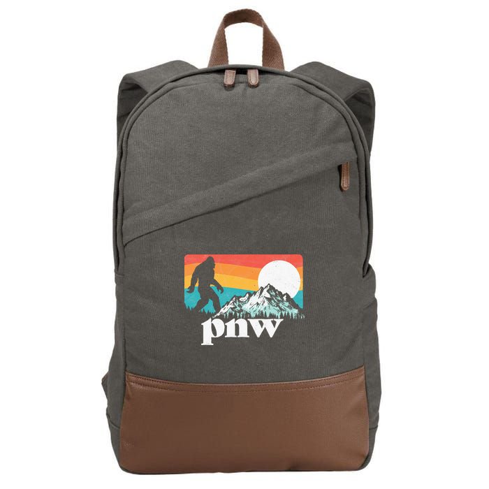 Pnw Pacific Northwest Bigfoot Mountains Retro 80s Graphic Cotton Canvas Backpack