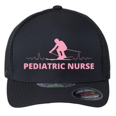 Pink Pediatric Nurse Heartbeat And Skier For Ski Lovers Meaningful Gift Flexfit Unipanel Trucker Cap