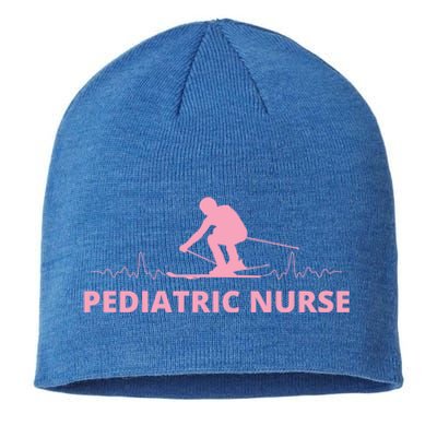 Pink Pediatric Nurse Heartbeat And Skier For Ski Lovers Meaningful Gift Sustainable Beanie