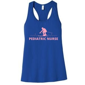 Pink Pediatric Nurse Heartbeat And Skier For Ski Lovers Meaningful Gift Women's Racerback Tank