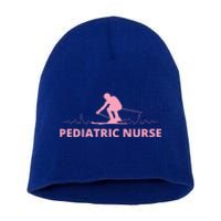 Pink Pediatric Nurse Heartbeat And Skier For Ski Lovers Meaningful Gift Short Acrylic Beanie