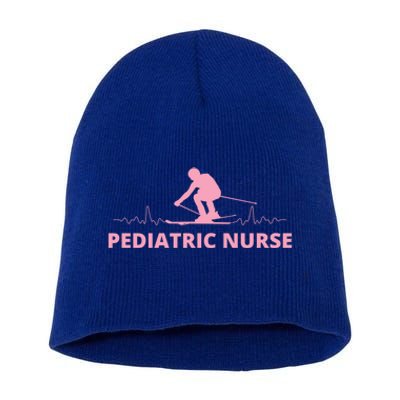 Pink Pediatric Nurse Heartbeat And Skier For Ski Lovers Meaningful Gift Short Acrylic Beanie